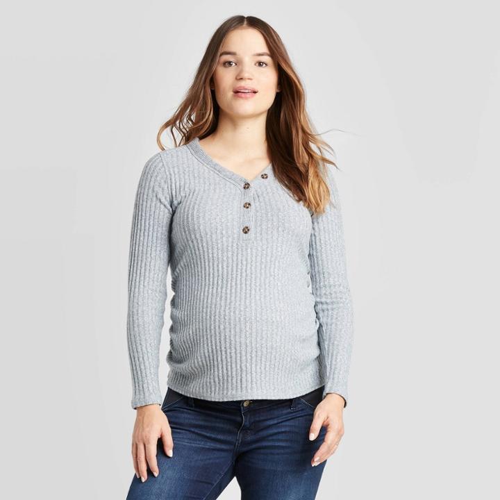 Maternity Long Sleeve V-neck Henley Top - Isabel Maternity By Ingrid & Isabel Mint Blue
