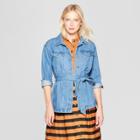 Women's Front Pockets Belted Denim Jacket - Who What Wear Indigo Blue
