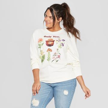 Women's Floral Print Plus Size Smokey Bear Sweatshirt - (juniors') Cream