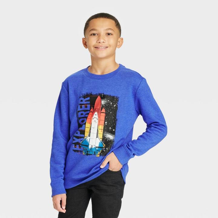 Boys' Crew Fleece Pullover - Cat & Jack Bright Blue