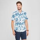 Target Men's Floral Print Slim Fit Short Sleeve Soft Wash Button-down Shirt - Goodfellow & Co Aqua Dip