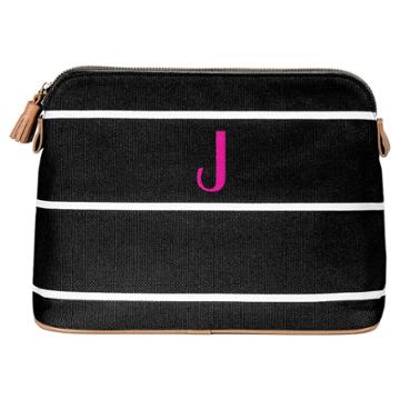 Cathy's Concepts Personalized Striped Cosmetic Bag - Black - J