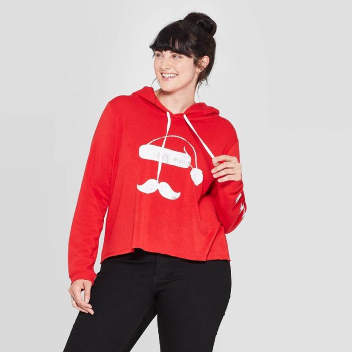 Women's Santa Hooded Sweatshirt Plus Size - Modern Lux (juniors') - Red