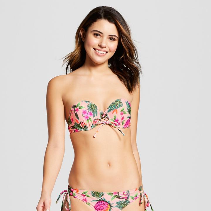 Women's Lace-up Push-up Bandeau Bikini Top - Xhilaration Tropical