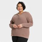 Women's Plus Size V-neck Pullover Sweater - Ava & Viv Brown
