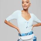 Women's Sweetheart Tie Front Elbow Sleeve Top - Wild Fable Blue Xxs