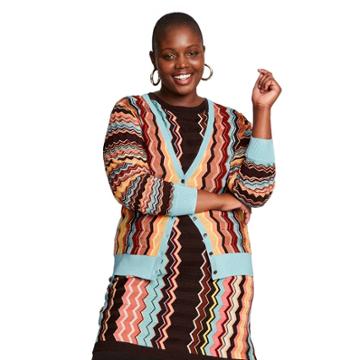 Women's Plus Size Colore Zig Zag Long Sleeve V-neck Button-front Cardigan - Missoni For Target 1x, Women's, Size: 1xl, Blue Brown