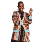 Women's Plus Size Colore Zig Zag Long Sleeve V-neck Button-front Cardigan - Missoni For Target 1x, Women's, Size: 1xl, Blue Brown