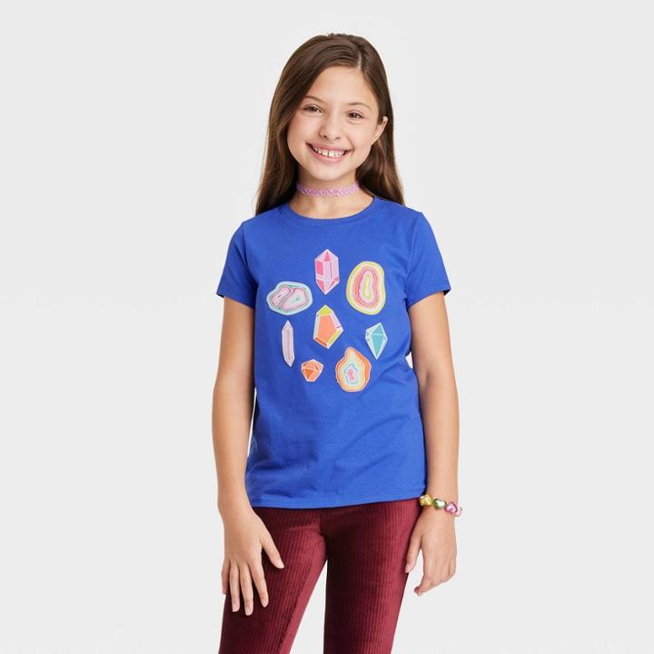 Girls' Printed Short Sleeve Graphic T-shirt - Cat & Jack Blue