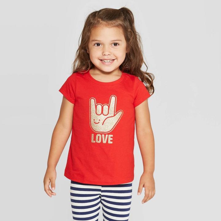 Petitetoddler Girls' Short Sleeve 'love' T-shirt - Cat & Jack Red