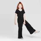 Girls' Short Sleeve Button Front Jumpsuit - Art Class Black