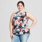 Women's Plus Size Floral Print Longline Tank Top - Who What Wear Black/pink 3x, Black/pink Floral