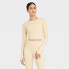 Women's Cropped Seamless Cable Knit Long Sleeve Top - Joylab Ivory
