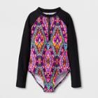 Girls' Pyramid Pop Long Sleeve One Piece Swimsuit - Art Class Black L,