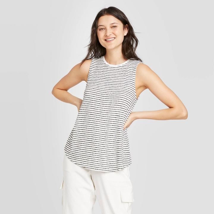Women's Striped Curved Hem Tank Top - A New Day Black