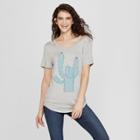 Women's Short Sleeve Cactus Rock & Roll Clavicle Cut-out Graphic T-shirt - Zoe+liv (juniors') Heather Gray