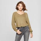 Women's Long Sleeve Lattice Back Pullover- Soul Cake (juniors') Olive