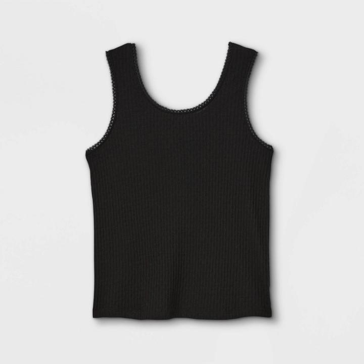 Girls' Lace Trim Ribbed Tank Top - Art Class Black