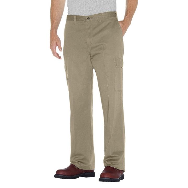 Dickies Men's Big & Tall Loose Straight Fit Cotton Cargo Work Pants- Khaki