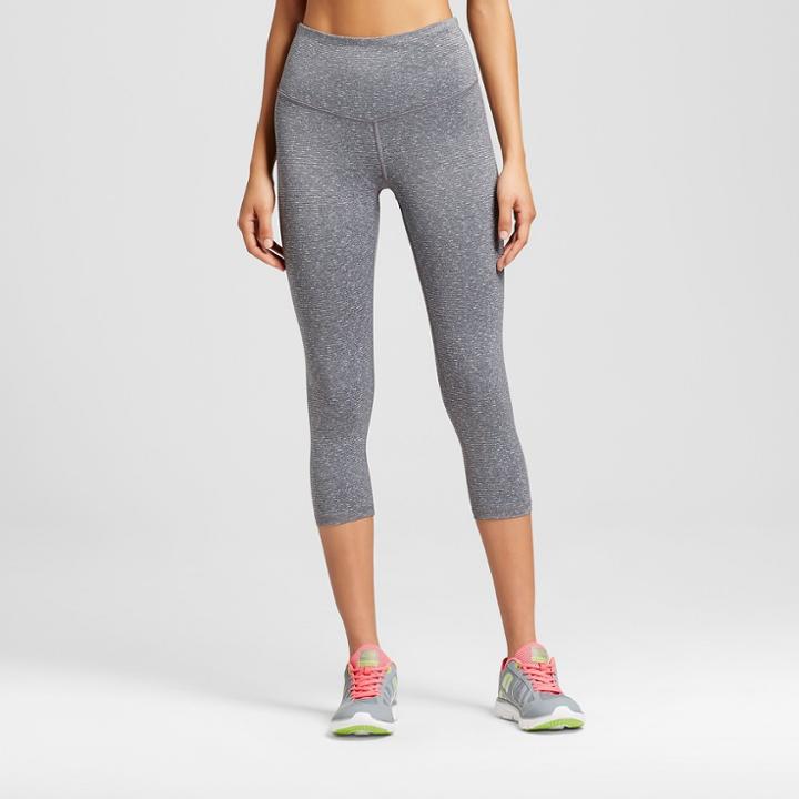 Women's High Waist Heather Textured Capri Leggings - C9 Champion Black/turquoise S, Black Heather