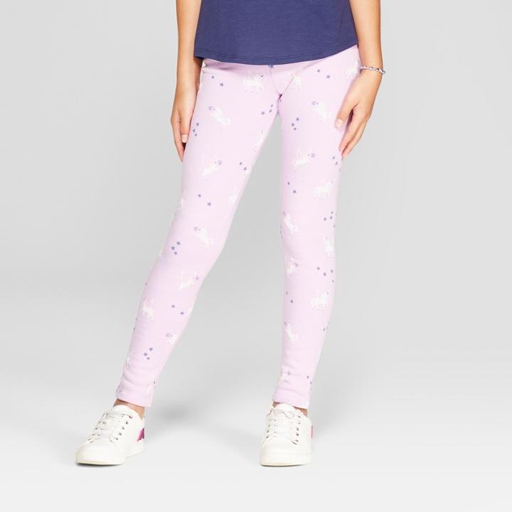 Girls' Cozy Unicorn Print Leggings - Cat & Jack Violet