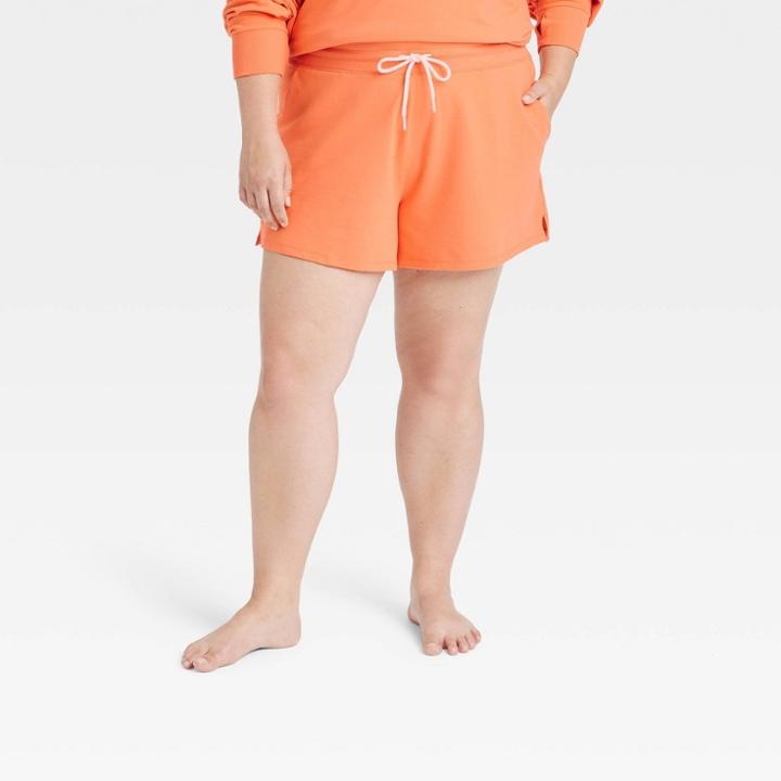Women's Plus Size French Terry Shorts - All In Motion Coral Orange