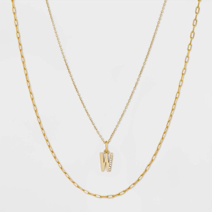 14k Gold Plated Crystal Initial 'w' Pendant Chain Necklace - A New Day Gold