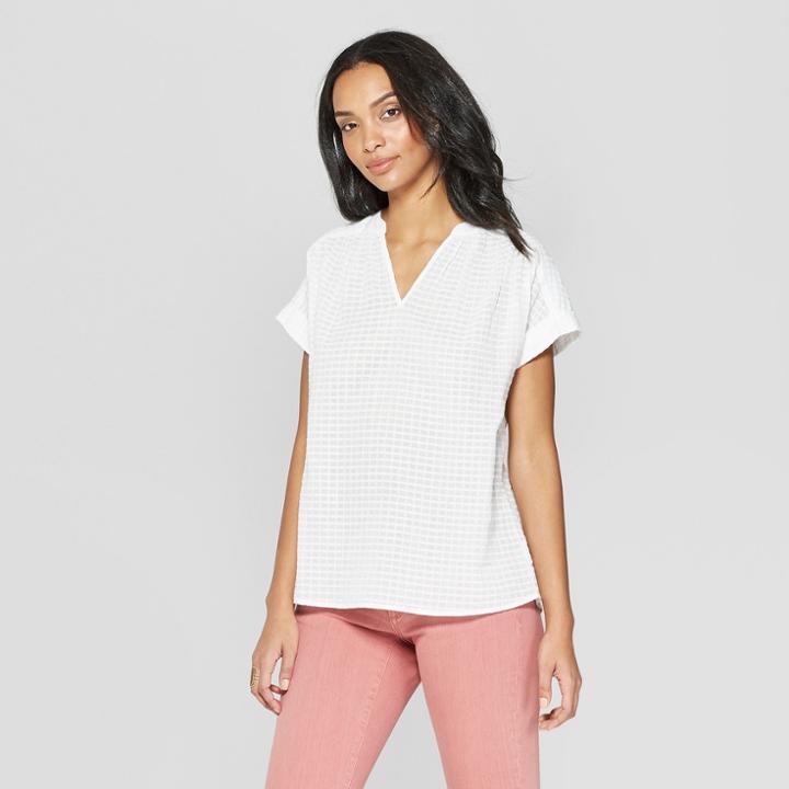 Women's Short Sleeve Striped Blouse - Universal Thread White