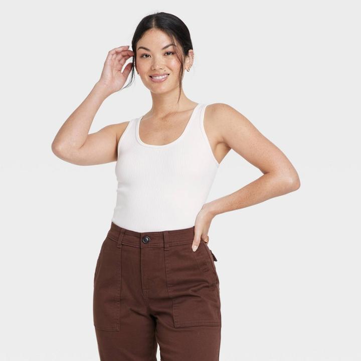 Women's Seamless Slim Fit Tank Top - A New Day White