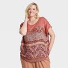 Women's Plus Size Short Sleeve Blouse - Knox Rose Purple Ikat Print