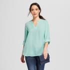 Zac & Rachel Women's 3/4 Sleeve Crepe Blouse With Lace Detail - Zac And Rachel Blue