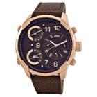 Men's Jbw J6248lh G4 Three Time Zone Swiss Movement Genuine Leather Real Diamond Watch - Brown,