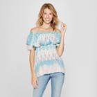 Women's 3/4 Sleeve Off The Shoulder Ruffle Top - Spenser Jeremy - Pink/teal L, Blue Green Pink