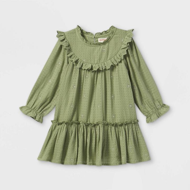 Toddler Girls' Embroidered Long Sleeve Dress - Cat & Jack Army Green