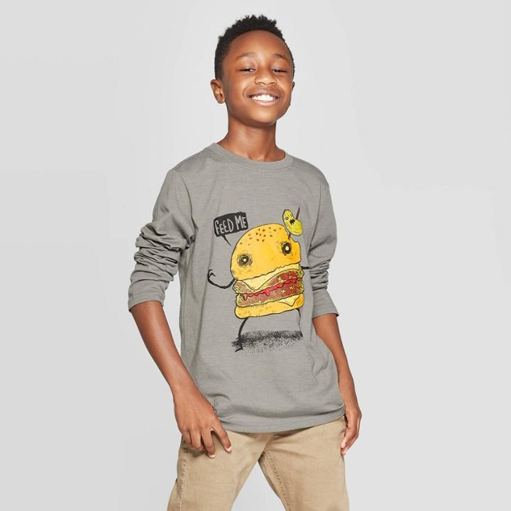 Boys' Long Sleeve Graphic T-shirt - Cat & Jack Gray S, Boy's,