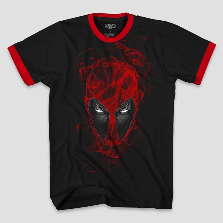 Men's Marvel Deadpool Ringer Short Sleeve T-shirt - Black