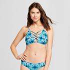 Tori Praver Seafoam Women's Tie Dye Strappy High Neck Bikini Top - Blue Horizon Tie Dye D/dd Cup