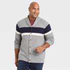 Men's Tall Striped Regular Fit Collared Cardigan - Goodfellow & Co Gray