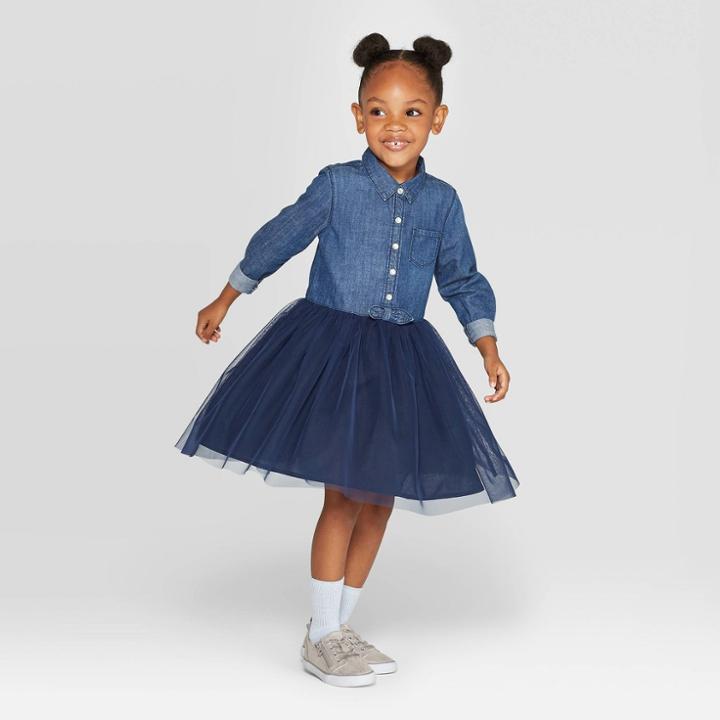 Oshkosh B'gosh Toddler Girls' Chambray Tulle Dress - Navy 12m, Toddler Girl's, Black Blue