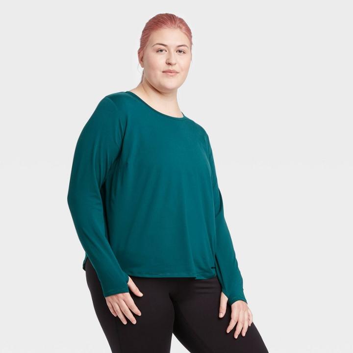 Women's Plus Size Long Sleeve Essential T-shirt - All In Motion Teal 1x, Women's, Size: