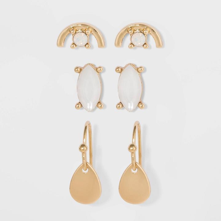 Acrylic Stud Earring Set 3pc - A New Day Gold/white, Women's,