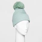 Women's Ribbed Cuff Pom Beanie - A New Day Green