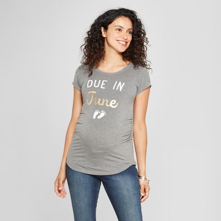 Maternity Due In June Short Sleeve Graphic T-shirt - Grayson Threads Charcoal Gray