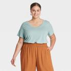 Women's Plus Size Slim Fit Short Sleeve V-neck T-shirt - A New Day Blue