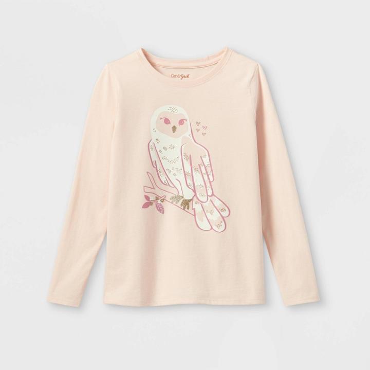 Girls' Printed Graphic Long Sleeve T-shirt - Cat & Jack Light Peach Xl Plus,