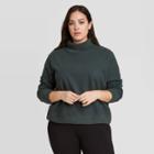 Women's Plus Size Long Sleeve Turtleneck Sweater Trim T-shirt - A New Day Teal