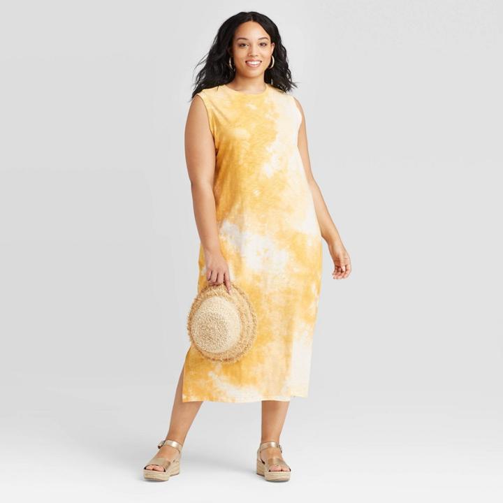 Women's Plus Size Tie-dye Sleeveless Knit Dress - Universal Thread Gold 1x, Women's,