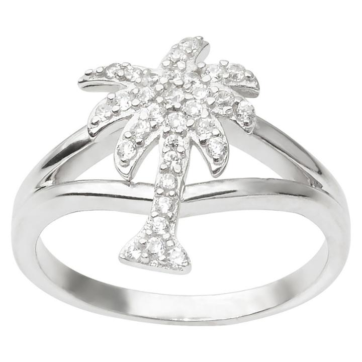 Journee Collection 4/5 Ct. T.w. Round Cut Cz Pave Set Palm Tree Ring In Sterling Silver -