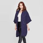 Women's Floral Print Kimono - A New Day Navy One Size, Women's, Blue