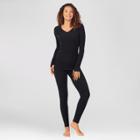 Warm Essentials By Cuddl Duds Women's Textured Fleece Thermal Leggings - Black